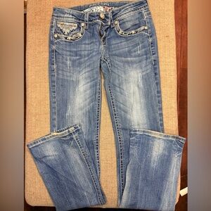 Grace in LA Embellished Blue Boot Cut Jeans #w58